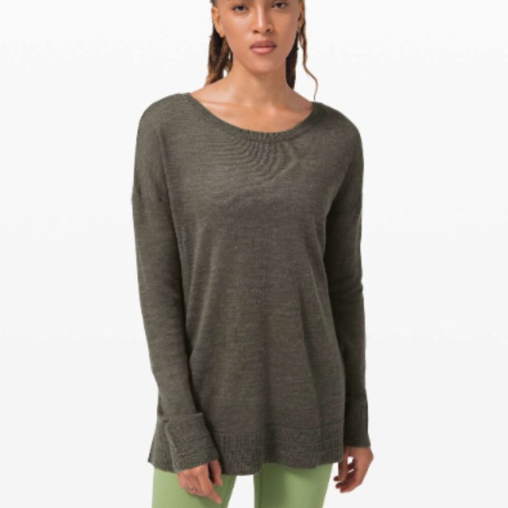 Lululemon Well Being Linen  Crew Sweater 6 Grey Sage